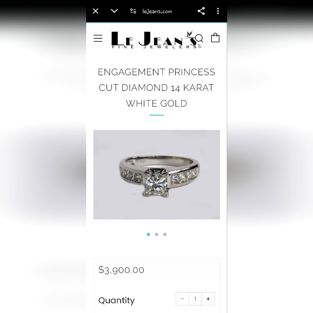 PRINCESS CUT DIAMOND ENGAGEMENT RING 14K WHITE GOLD 1.9 CARAT NATURAL DIAMONDS!